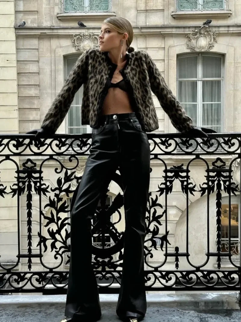 Leopard Printed Round Neck Cardigan