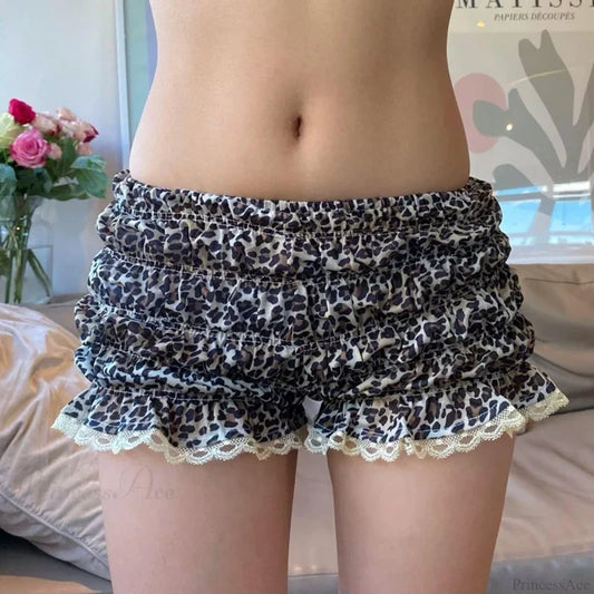 Leopard Ruffle Lace Trim Short black1 / S short-250223