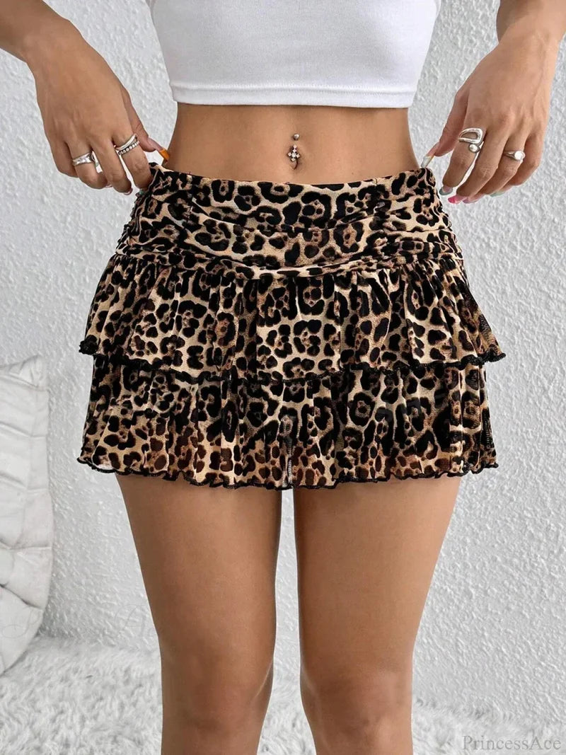 Leopard Tiered Half Slip Skirt skirts-250223