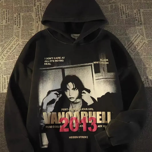 Letter Print Women Casual Hoodie Black / M