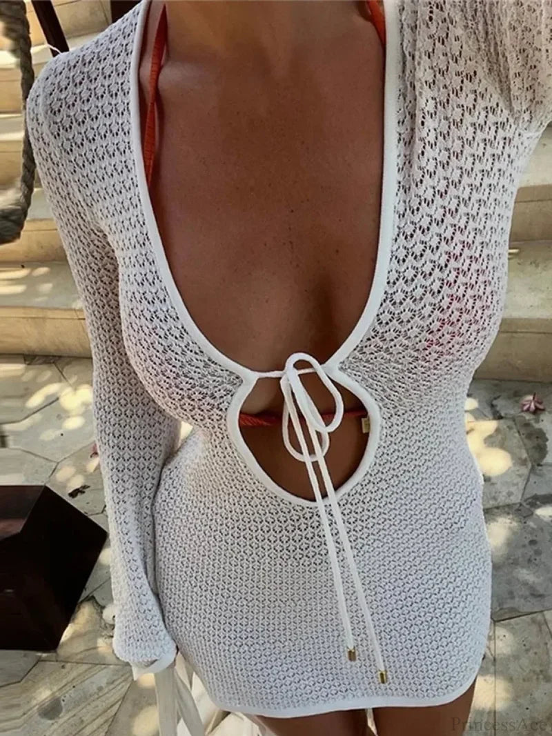 Long Flare-Sleeve Lace Mini Dress minidress-250223