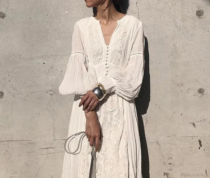 Long Sleeve Oversized Floral Ethnic Boho Dress bohodress-250126