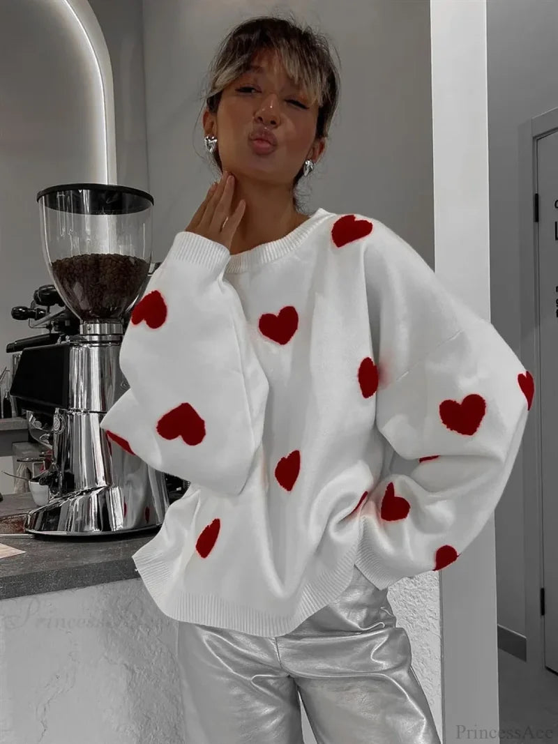 Loose Fashion Patchwork Long Sleeve Sweater Red / S