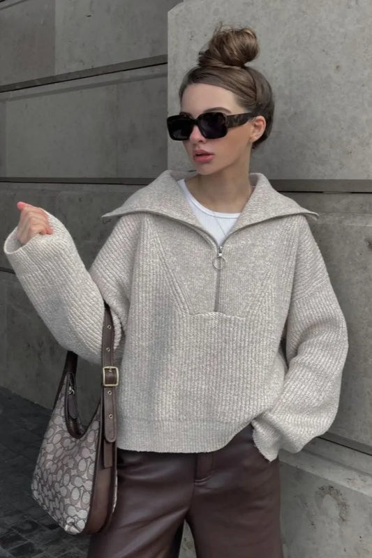 Loose Fit V-Neck Knit Sweater Grey / S