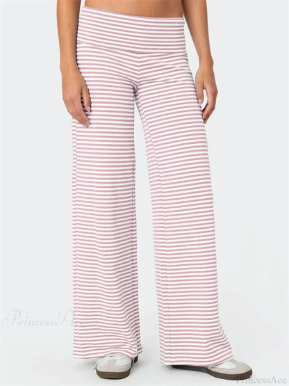 Loose Wide-Leg Striped Elastic Waist Streetwear Pant Pink / S pant-250223