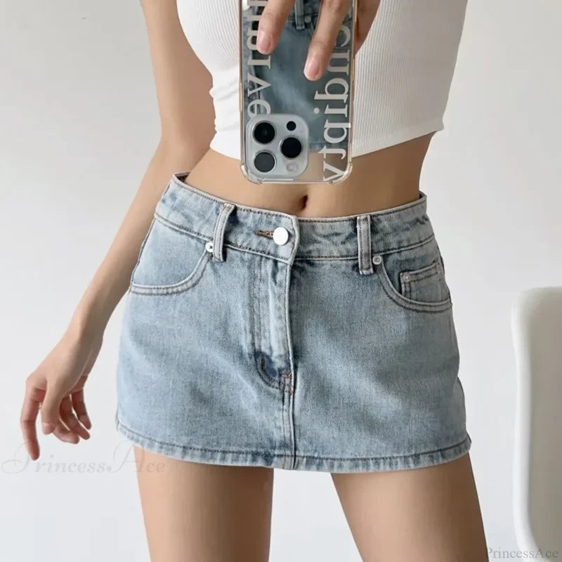 Low Micro Slim Denim Skirt Light Blue / S skirts-250223