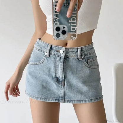 Low Micro Slim Denim Skirt Light Blue / S skirts-250223