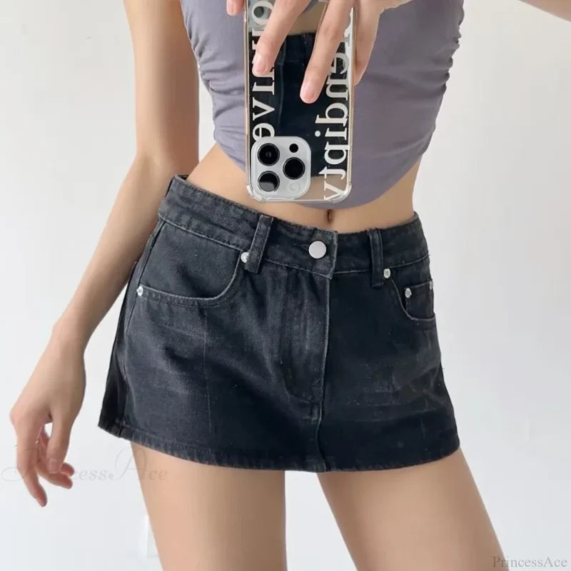 Low Micro Slim Denim Skirt Black / S skirts-250223