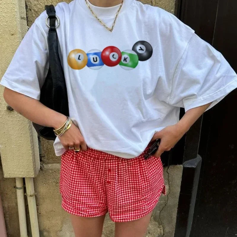 Lucky Pool Ball Retro Graphic T-shirt WHITE / S t-shirt-250223