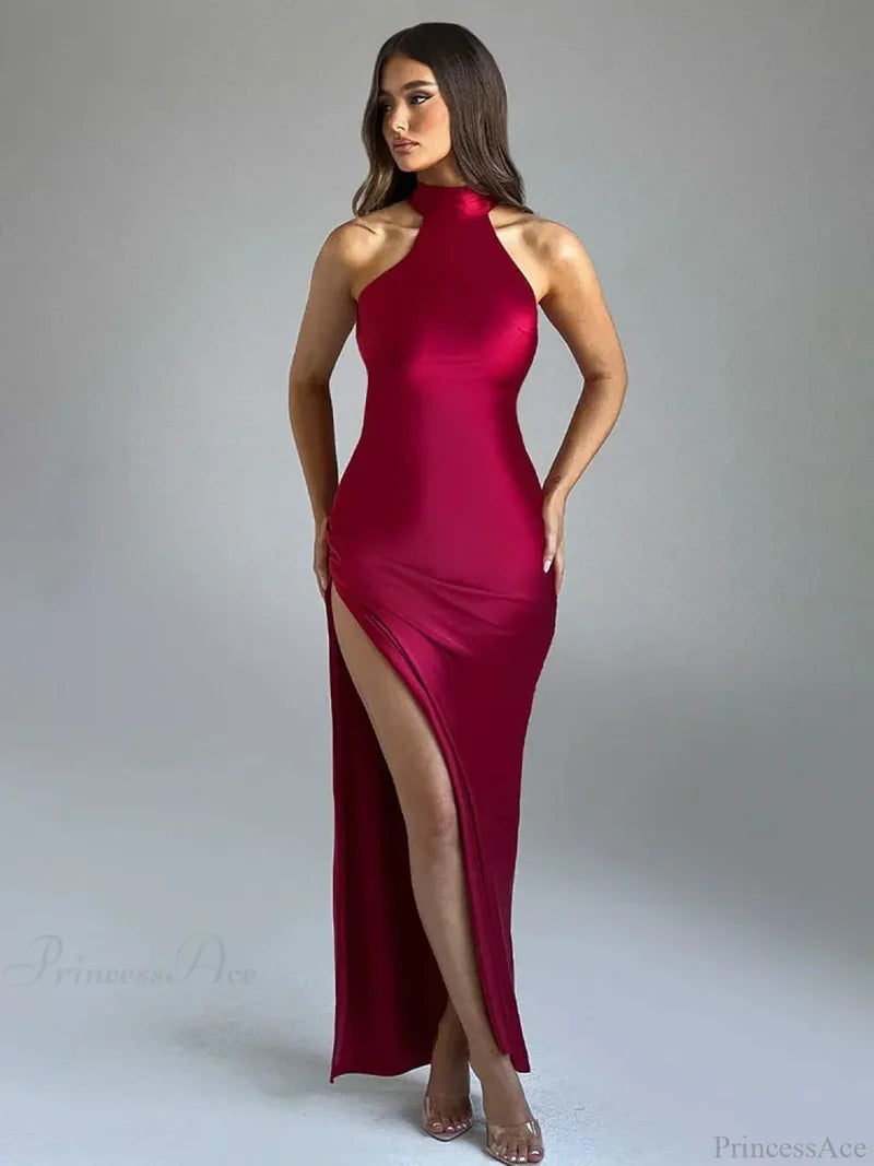 Maxi Long Vacation Dress Women Halter Red / S vacationdress-250223