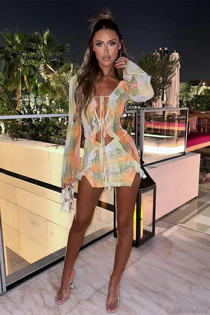 Mesh Hollow Out Transparent Vacation Dress Yellow / S vacationdress-250223