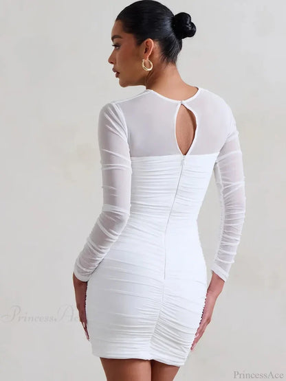 Mesh Pleated Wrap Mini Dress minidress-250223