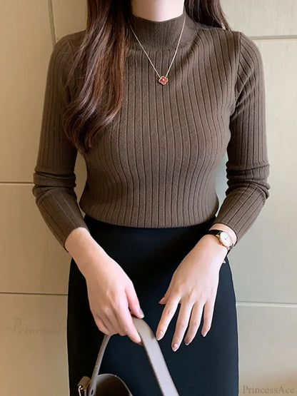 Mockneck Solid Cashmere Pullover Elegant Knit Top knittop-250126