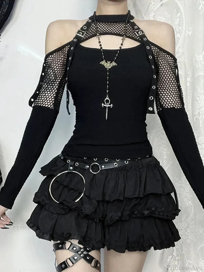 Net Empty Sleeve Knit Top