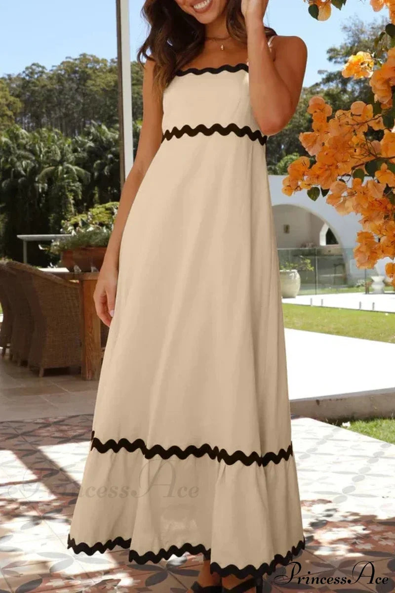 New Fashion Sexy Strapless Strap Women Long Boho Dress Beige / S