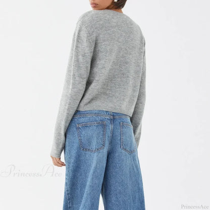 O-neck Cropped Button Knitted Cardigan bluegrey / S