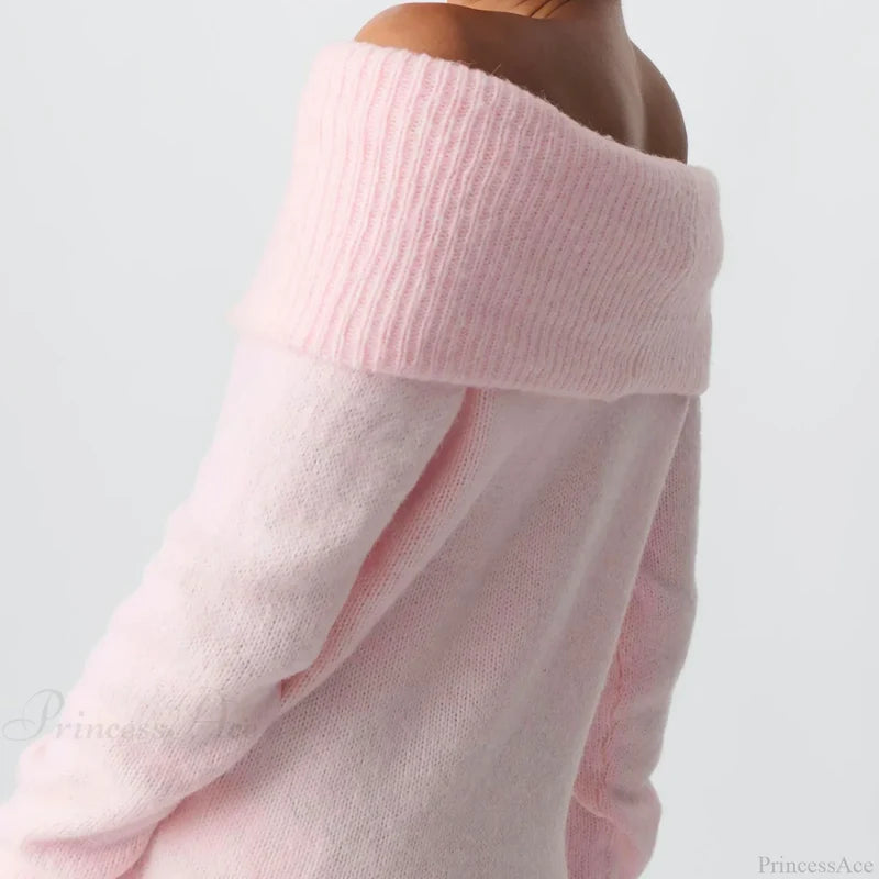 Off Shoulder Cropped Trendy Slouchy Knit Pullover Top knittop-250126