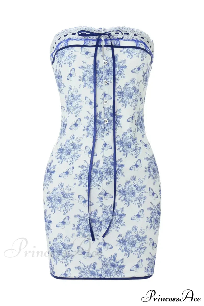 Off Shoulder Floral Print Lace-Up Boho Dress