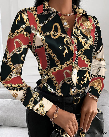 Office Lady Print Button Shirts 5 / S
