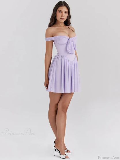 One-Shoulder Mesh Pleated Mini Dress minidress-250223