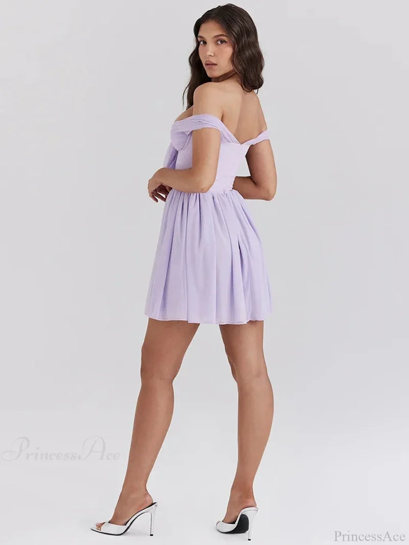 One-Shoulder Mesh Pleated Mini Dress minidress-250223