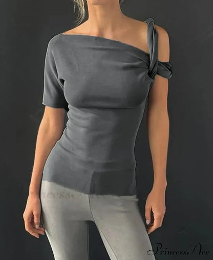 One Shoulder Stylish Twisted Sleeve Top Tank Tops