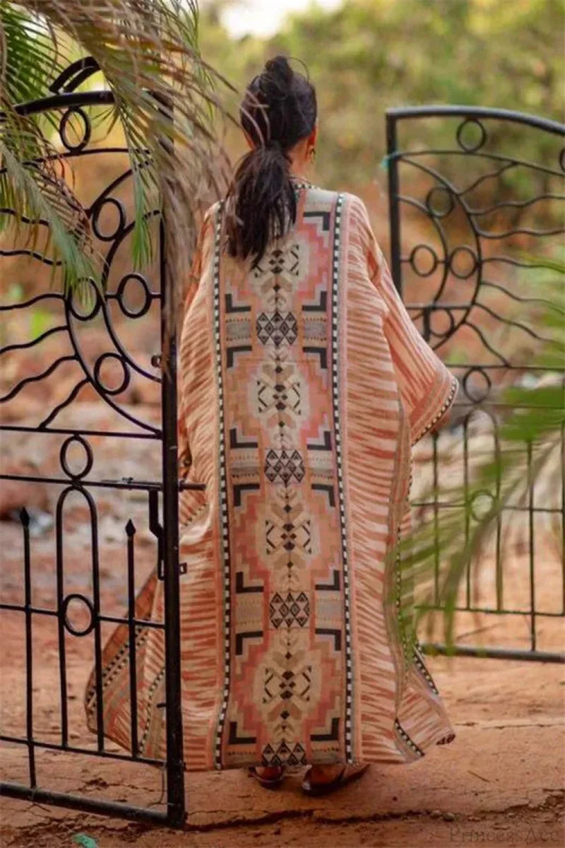Orange Floral Cotton Kimono Beach Cover up Boho bohocoverup-250126