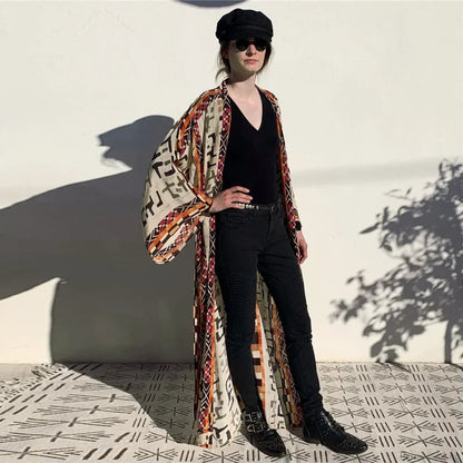 Orange Floral Cotton Kimono Beach Cover up Boho Black / One Size bohocoverup-250126