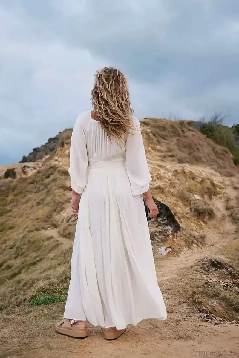 Oversized Backless Deep V Cotton Boho Dress bohodress-250126