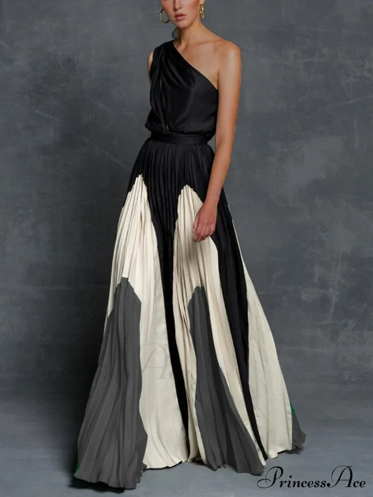 Patchwork Black Club Party High Night One Women’s Gown Off - Street Shoulder Dress