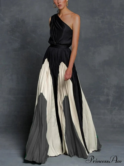 Patchwork Black Club Party High Night One Women’s Gown Off - Street Shoulder Dress