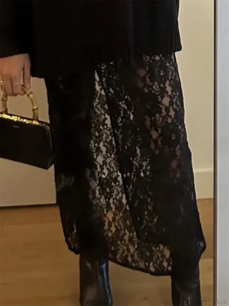 Patchwork See-Through Maxi Skirt skirts-250223