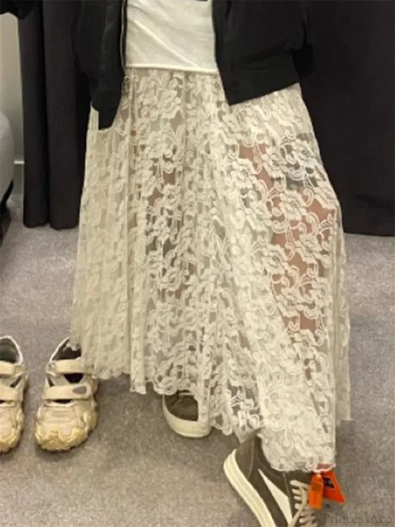 Patchwork See-Through Maxi Skirt WHITE / S skirts-250223