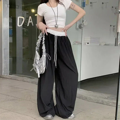 Patchwork Wide Leg Casual Drape Straight Pant pant-250223