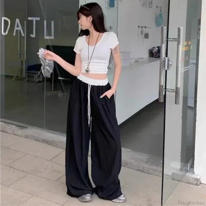 Patchwork Wide Leg Casual Drape Straight Pant pant-250223
