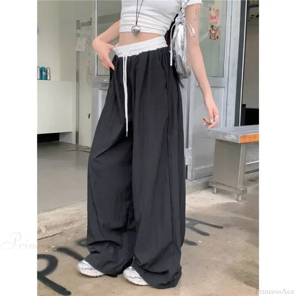 Patchwork Wide Leg Casual Drape Straight Pant pant-250223