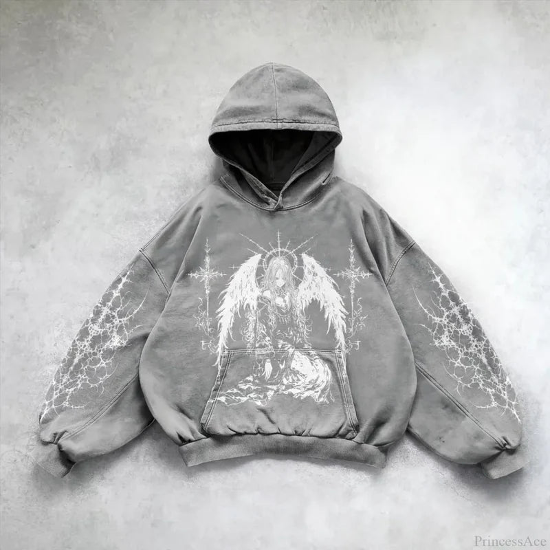 Pattern Printing Casual Hoodie grey / M
