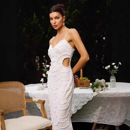 Pearl Embellished Strapless Bandage Prom Dress promdress-250223