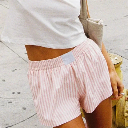 Pink Striped Elastic Waist Short Pink / S short-250223