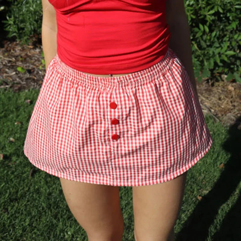 Plaid Button Decro A-Line Skirt skirts-250223