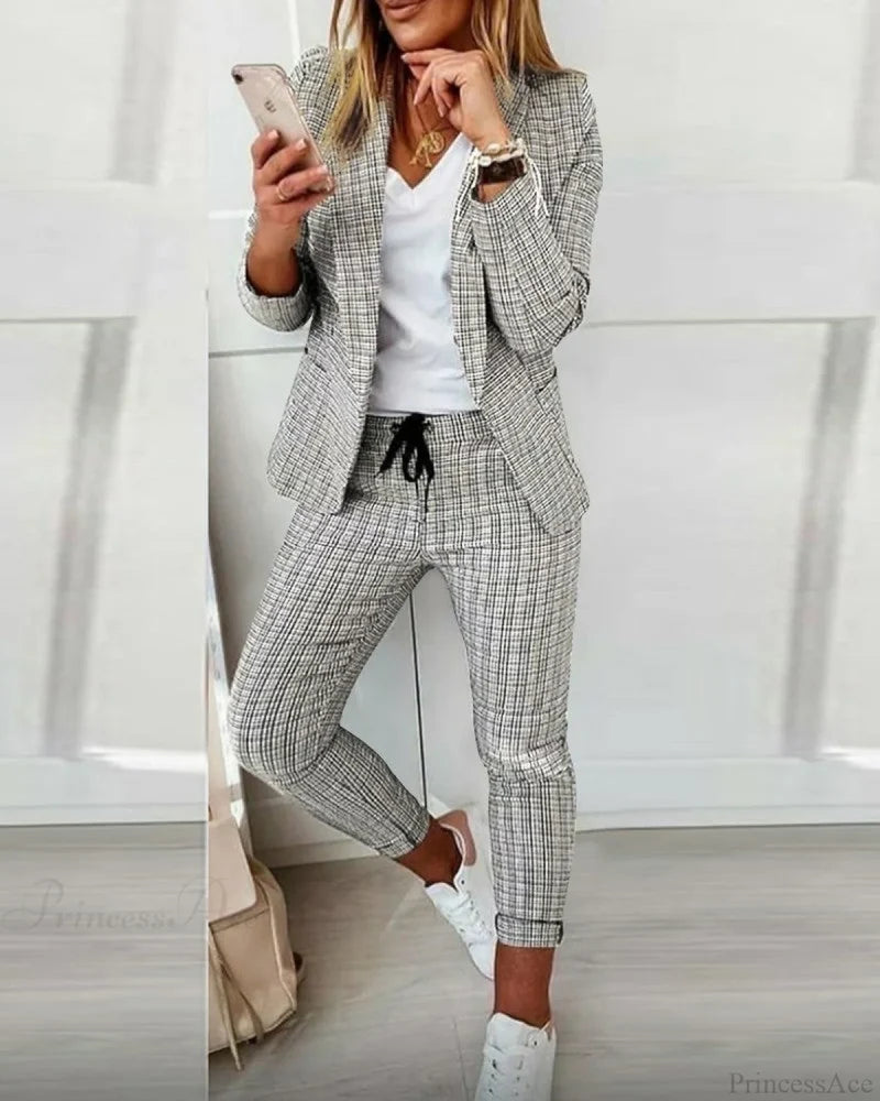 Plaid Comfortable Casual Women's Suit white 23BF clothes Fall Jackets & Coats Pants Spring Tops/Blouses Winter