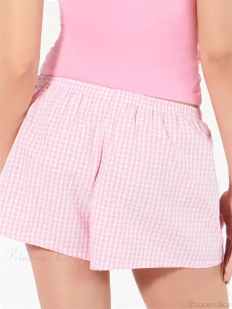Plaid Elastic Waist Sleep Short short-250223