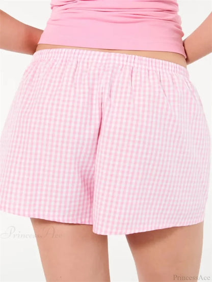 Plaid Elastic Waist Sleep Short short-250223
