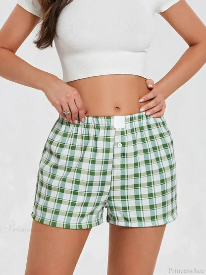 Plaid Loose Lounge Short green / S short-250223
