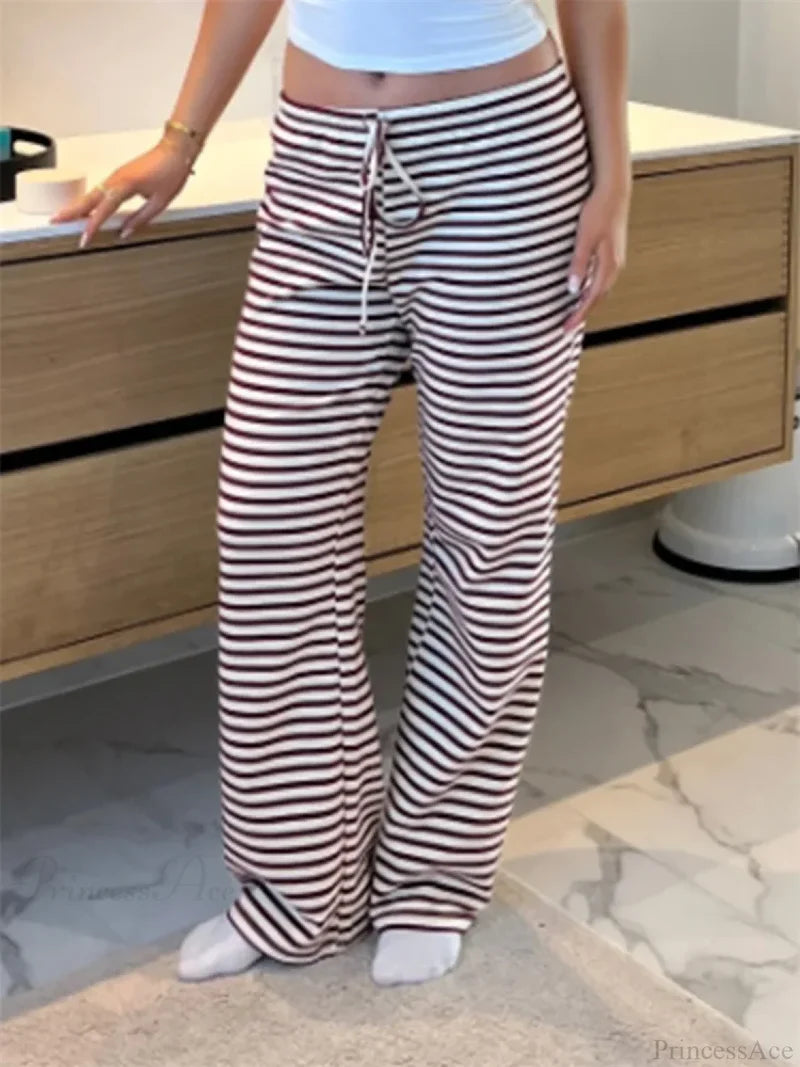 Plaid Print Wide Leg Casual Spring Summer Pant PINK / S pant-250223