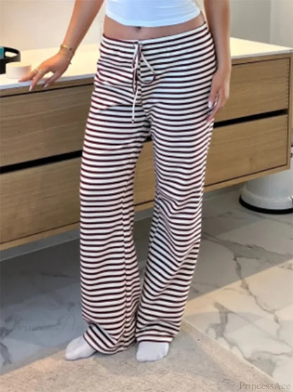 Plaid Print Wide Leg Casual Spring Summer Pant PINK / S pant-250223