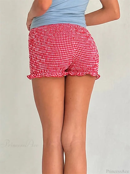Plaid Ruffled Pajama Lounge Short short-250223