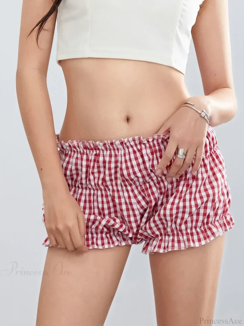 Plaid Ruffled Vintage Short short-250223
