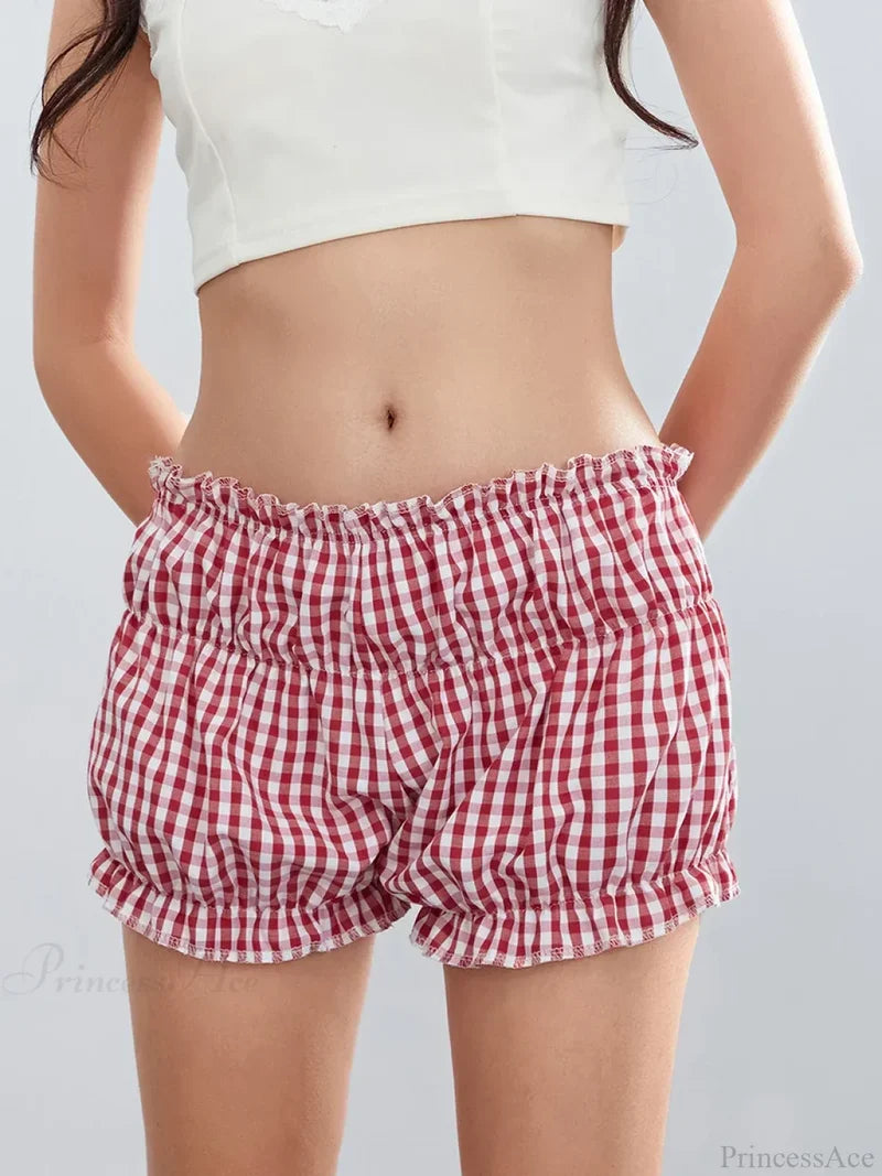 Plaid Ruffled Vintage Short short-250223