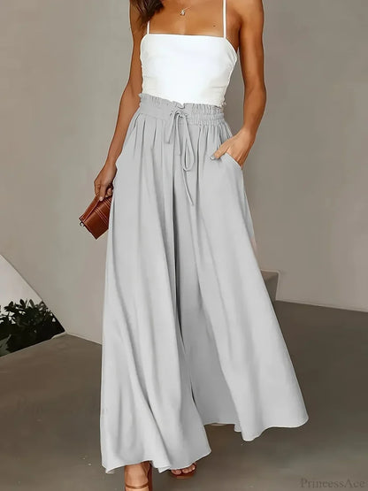 Plus Size Wide Leg Stretch Elastic Waist Pant pant-250223